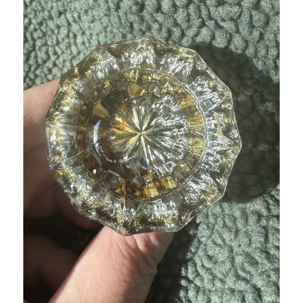 Antique 12 Point‎ Fluted Glass Doorknob Vintage Brass Shank Starburst